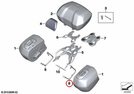 Linker Gepäckträger OEM 46548548739 für BMW Motorrad S 1000 XR (2015-2019). Original BMW Motorrad.