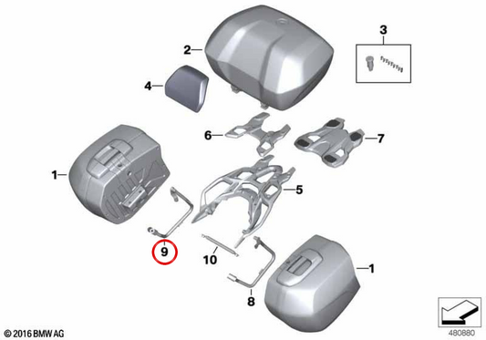 Porta valigie destro nero OEM 46548548740 per moto BMW S 1000 XR K49 (2015-2019). Originale BMW Motorrad.