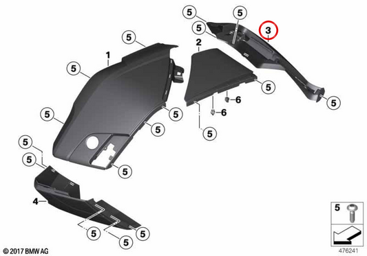 Protecteur de panneau de base de valise arrière gauche OEM 46548557723 pour moto BMW K 1600 Bagger (K61) Original BMW Motorrad