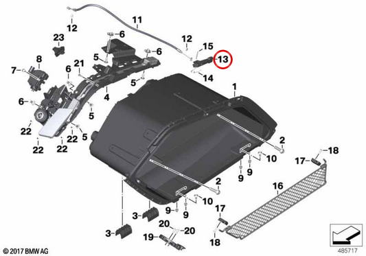 Levier de serrure de selle OEM 46548557946 pour motos BMW K 1600 Bagger K61 (2017-2025). Original BMW Motorrad.