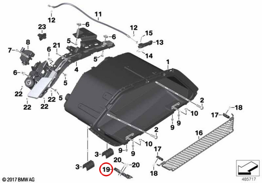 Linker Befestigungsriemen für Unterkoffer OEM 46548557969 für BMW K 1600 Bagger K61 (2017-2025). Original BMW Motorrad.