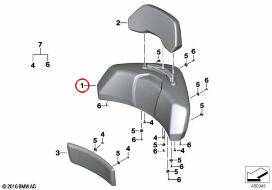 Módulo acolchoado superior preto OEM 46548560348 para BMW Motorrad K 1600 GT, K 1600 GTL (06/2013 - 08/2016). Originais BMW Motorrad.