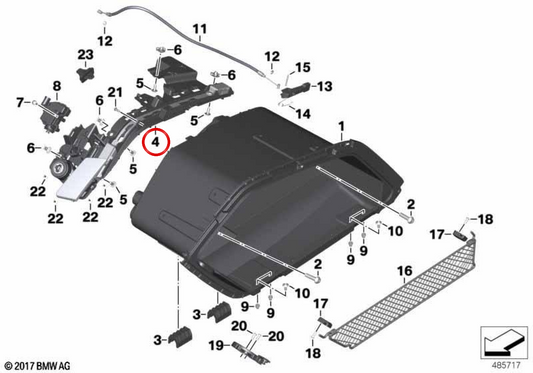 Mecanismo de bloqueo izquierdo de maleta OEM 46548562105 para motos BMW K 1600 Bagger K61 (2017-2021, desde 2021). Original BMW Motorrad.