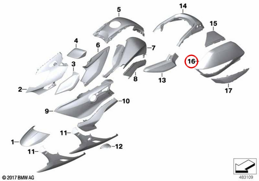 Pare‑chocs de protection imprimé pour couvercle de valise latérale droite OEM 46548565330 pour BMW K 1600 Bagger (K61) 2017-2025. Original BMW Motorrad.