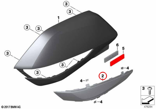 Rifinitura copertura baule sinistra primer OEM 46548565331 per moto BMW K 1600 Bagger K61. Originale BMW Motorrad