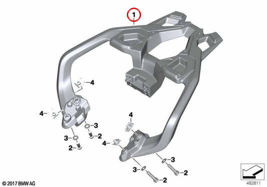 Suporte de bagageira traseira prata OEM 46548566278 para motos BMW G 310 GS, G 310 R. Original BMW Motorrad