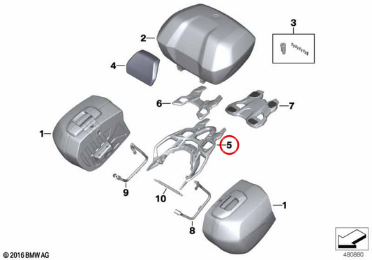 Puente portaequipajes trasero OEM 46548567908 para motos BMW S 1000 XR K49 (2015-2019). Original BMW Motorrad.