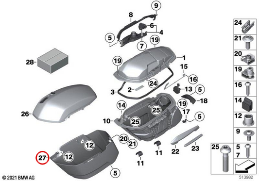 Base exterior de maleta lateral izquierda OEM 46549480281 para motos BMW R 18 B, R 18 Transcontinental, R 18 Roctane, R 18 Roctane 25. Original BMW Motorrad.