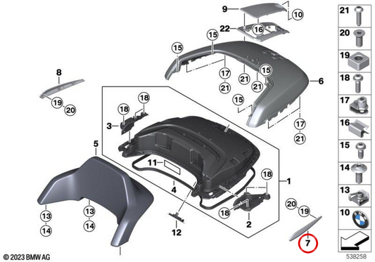 Pannello protettivo sinistro copertura topcase cromato OEM 46549480309 per moto BMW R 18 B, R 18 Transcontinental (K35) Originale BMW Motorrad