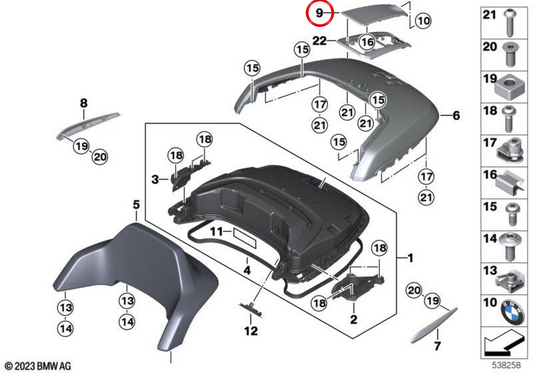 Chrome panel protector for central topcase lid OEM 46549480317 for BMW R 18 Transcontinental, R 18 B motorcycles. Original BMW Motorrad.