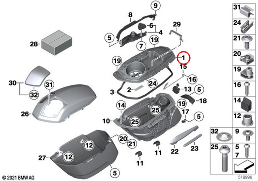 Tapa interior de maleta lateral izquierda OEM 46549897981 para motos BMW R 18 B y R 18 Transcontinental (K35) Original BMW Motorrad