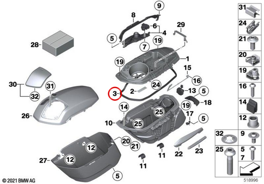 Junta de tapa de maleta OEM 46549897997 para motos BMW R 18 B, R 18 Transcontinental, R 18 Roctane… y más. Original BMW Motorrad