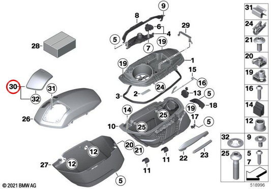 Embellecedor de altavoz derecho de maleta OEM 46549898014 para motos BMW R 18 B, R 18 Transcontinental. Original BMW Motorrad.