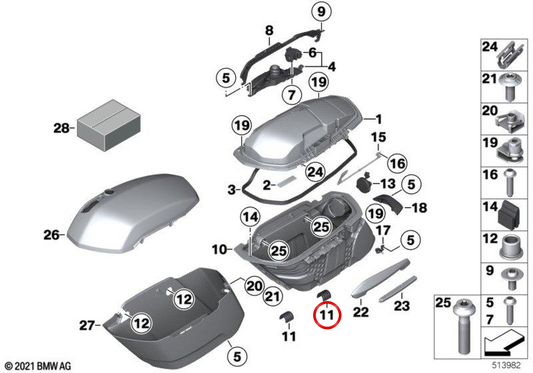 Tope de maleta lateral OEM 46549898044 para motos BMW R 18 Roctane, R 18 Roctane 25, R 18 B, R 18 Transcontinental... y más. Original BMW Motorrad