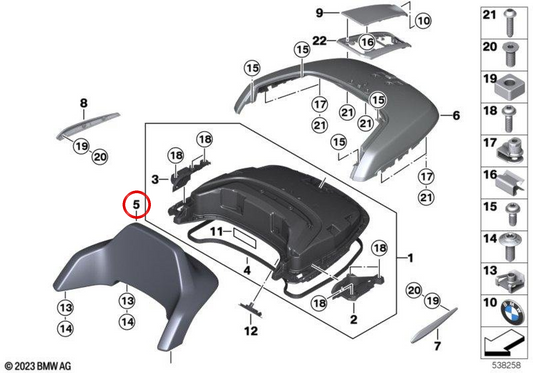 Dossier rembourré Top case OEM 46549898588 pour BMW Motorrad R18 Transcontinental, R18 B. BMW Motorrad d'origine.