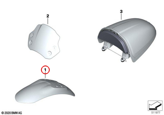 Copruforcellone anteriore in alluminio spazzolato a mano Option 719 OEM 46611540898 per moto BMW R nineT K21 (2020-2023). Originale BMW Motorrad