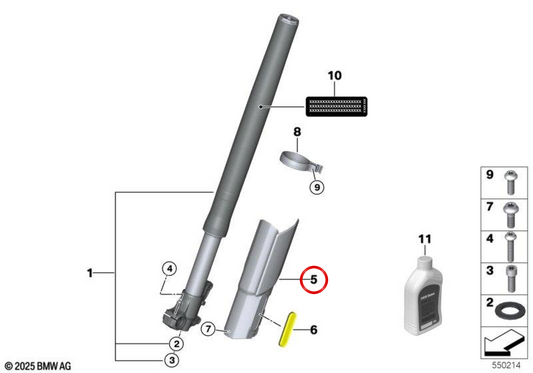 Tampa do garfo direito OEM 46615B60BF6 para motocicletas BMW R1250GS, F850GS, R1200RT... e muito mais. Originais BMW Motorrad.