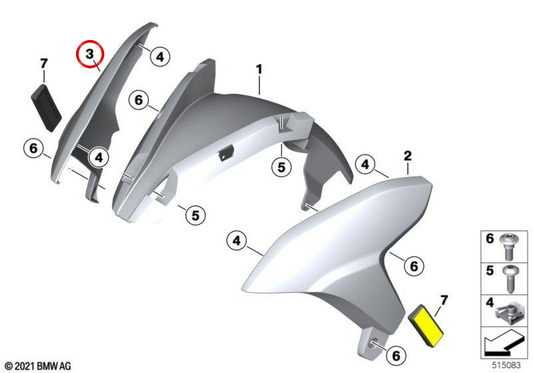 Guardabarros delantero derecho OEM 46617724960 para BMW Motorrad K1, K100, K100RS, K100LT, K1100LT, K1100RS. Original BMW Motorrad.