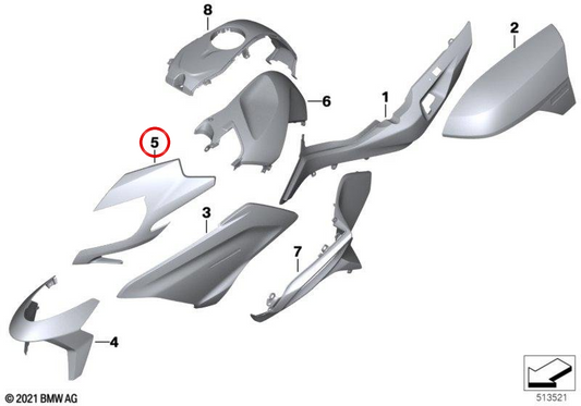 Poeira meteórica dianteira esquerda OEM 46617914557 Para motocicletas BMW R1200RT, R1250RT. BMW Motorrad original.