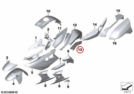 Untere rechte Tankabdeckung OEM 46618409996 für BMW K1600GT, K1600GTL (09/2015 - 07/2021). Original BMW Motorrad.