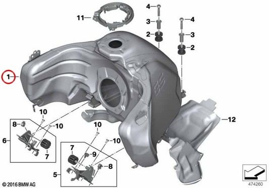 OEM-Kraftstofftank 46618525029 DARK-SLATE für BMW R 1200 GS Adventure (K51), R 1250 GS Adventure Motorräder. Original BMW Motorrad.