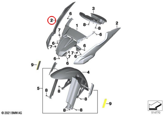 Tampa superior direita da roda dianteira OEM 46618530544 para motocicletas BMW F 800 GS Adventure. Originais BMW Motorrad.