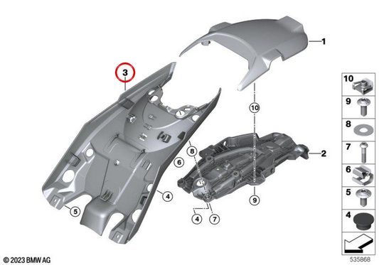 Garde-boue arrière avant OEM 46621728847 pour motos BMW R 12 nineT, R 12 nineT A2 et R 12. Original BMW Motorrad.