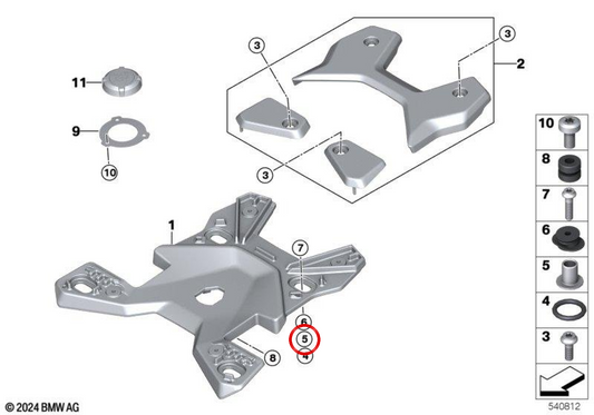 Casquilho biselado suporte topcase OEM 46625A6A3D9 para motos BMW R 1300 GS, R 1300 GS Adventure, R 1300 RS. Original BMW Motorrad