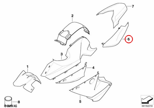 Pieza lateral trasera izquierda OEM 46627697321 para BMW Motorrad F 800 ST. Original BMW Motorrad.