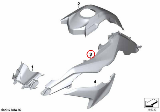 Painel lateral direito OEM 46628394076 para motocicletas BMW F 850 ​​​​GS, F 900 GS. Originais BMW Motorrad.