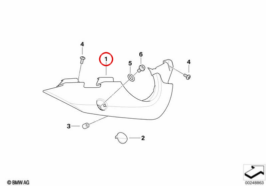Revestimiento lateral trasero derecho OEM 46628522544 para BMW G 650 GS. Original BMW Motorrad.