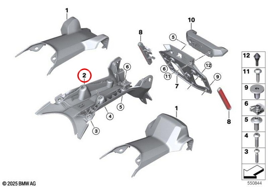 Soporte de matrícula OEM 46629443214 para BMW Motorrad R 1300 GS (RKA1, 0M21) desde 06/2023 hasta 09/2027. Original BMW Motorrad.