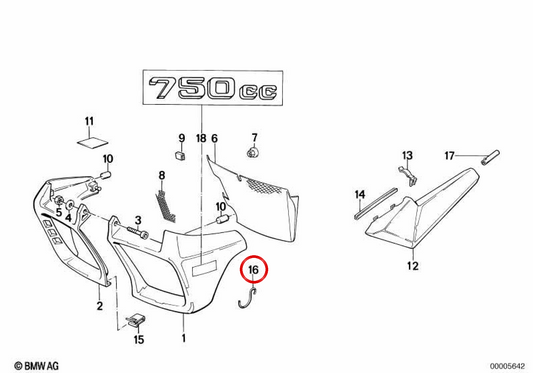 Crochet OEM 46631455397 pour BMW K75, K75C, K75S, K75RT. BMW Motorrad d'origine.