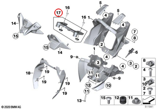 Caixa de ajuste do farol OEM 46631540810 para BMW Motorrad S 1000 R, M 1000 R. Original BMW Motorrad.
