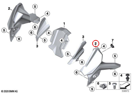 Parabrezza destro OEM 46631541722 per moto BMW F750GS, F850GS, F800GS, F900GS. BMW Motorrad originale.