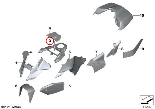 Mittelverkleidung des Tanks mineralgrey met OEM 46635A64080 für BMW R 1300 RT (KA3) ab 13/2025. Original BMW Motorrad.