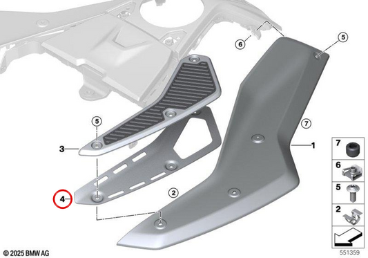 Bandeja do depósito dianteira direita OEM 46635A69E22 para motos BMW R 1300 GS Adventure (KA2) Original BMW Motorrad