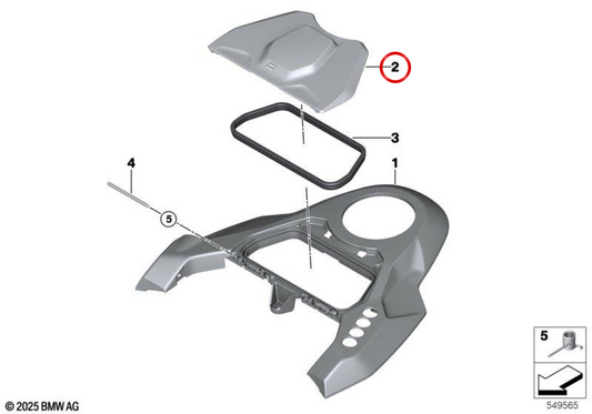 Tampa do compartimento porta-objetos mineralgrey metalizado OEM 46635A73C96 para motos BMW R 1300 RT (KA3) desde 13/2025. Original BMW Motorrad.