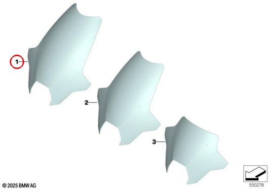 Pare-brise haut confort OEM 46635A77DE7 pour motos BMW R 1300 RT (à partir de 03/2025), transparent. Original BMW Motorrad.