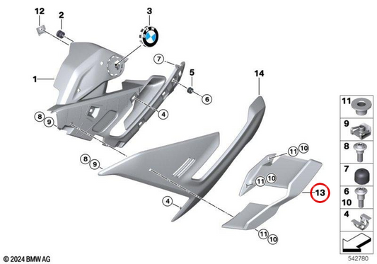 Winglet direita OEM 46635B41DE8 para motocicletas BMW M 1000 R (km3). BMW Motorrad original.