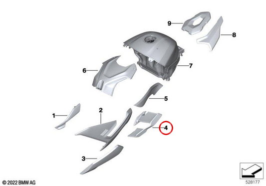 Aileron gauche Lightwhite Uni OEM 46637105001 pour BMW Motorrad M 1000 R (K63). BMW Motorrad d'origine.