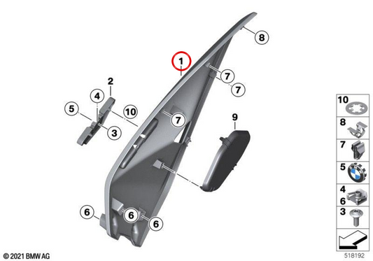 Panneau latéral gauche OEM 46637105287 pour motos BMW C400GT, C400X, C650GT... et plus. BMW Motorrad d'origine.