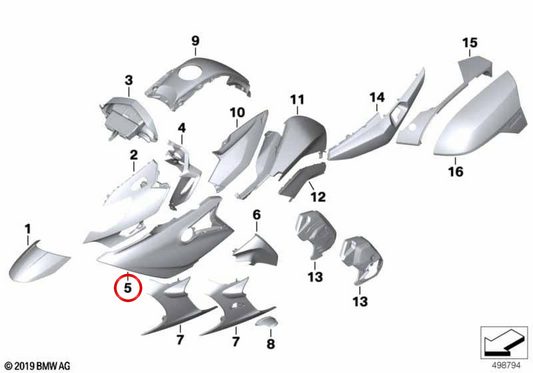 Linke Seitenverkleidung OEM 46637106051 für BMW Motorrad K1600 GT, K1600 GTL. Original BMW Motorrad.