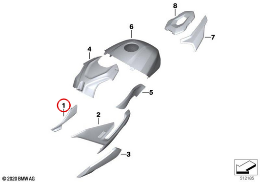 Blackstorm gauche gauche a rencontré OEM 46637108945 pour les motos BMW S 1000 R (K63), M 1000 R (KM3). BMW original Motorrad.