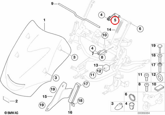 OEM -Windschutzscheibeneinstellungshebel 46637653389 für BMW K 1200 GT -Motorräder, K 1200 Rs. Originaler BMW Motorrad.