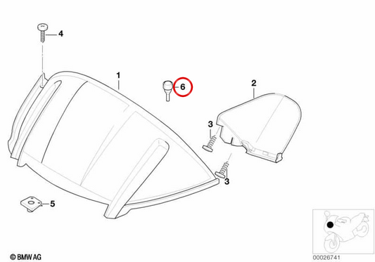 Pare-chocs en caoutchouc droit OEM 46637654032 pour motos BMW K1200LT (K589) 1998-2009. BMW Motorrad d'origine.
