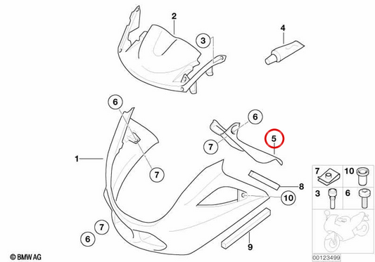 Remate interior derecho imprimado OEM 46637659302 para BMW Motorrad K 1200 GT, K 1200 RS. Original BMW Motorrad.