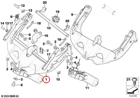 Regulación de parabrisas eléctrico OEM 46637661758 para motos BMW R 1150 RT, R 850 RT, R 1150 RS. Original BMW Motorrad.