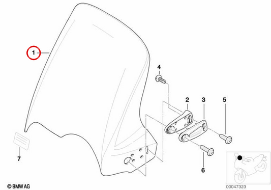 Parabrisas delantero OEM 46637665458 para motos BMW R1150GS (R21, 09/1998 - 11/2003). Original BMW Motorrad.