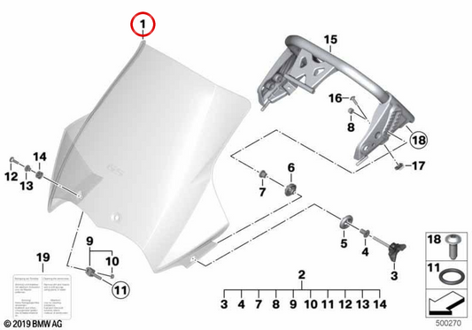 Parabrezza anteriore OEM 46637668783 per moto BMW R 1200 GS K25 2004-2012. Originale BMW Motorrad